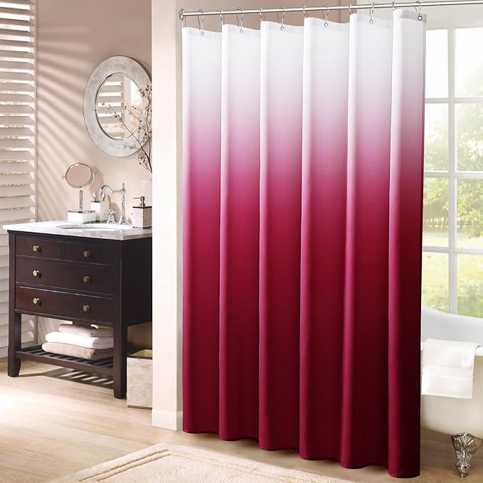 Naturoom Burgundy Red Shower Curtains for Bathroom, Ombre Linen Textured Fabric Shower Curtain Set, Hotel Spa Luxury Decorative Bathroom Curtain with 12 Hooks, Machine Washable, 72 x 72, Wine Red