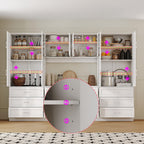 Timechee Cupboard, Kitchen Pantry Storage Cabinet, White Modern Food Pantry Cabinet with 8 Cabinets, 11 Drawers and 4 Display Doors for Living Room, Kitchen(15.7" D x 110.2" W x 78.7" H)