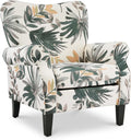 YOLENY Mid Century Wingback Arm Chair, Modern Upholstered Fabric High Back Accent Chair with Wood Legs, Upholstered Single Sofa Club Chair for Living Room, Bedroom, Home Office, Grey Green Leaves