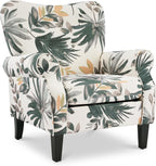 YOLENY Mid Century Wingback Arm Chair, Modern Upholstered Fabric High Back Accent Chair with Wood Legs, Upholstered Single Sofa Club Chair for Living Room, Bedroom, Home Office, Grey Green Leaves