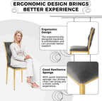 Velvet Dining Chairs Set of 4, Modern Woven Kitchen Chairs with Gold Metal Legs, Upholstered Cushion with High Back, Dirt Resistance, Easy to Install, for Living Room, Dining Room - Dark Grey