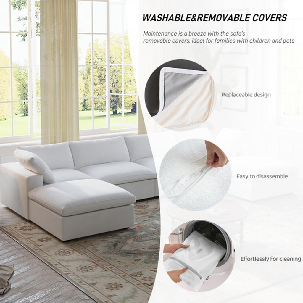 Cloud Modular Sectional Couch,160inch Overzised Down Filled Comfort Sofa Couch for Living Room,8 Seater Minimalist Wide Deep Seat Convertible Couches,Sofa Cover Washable & Removable,White