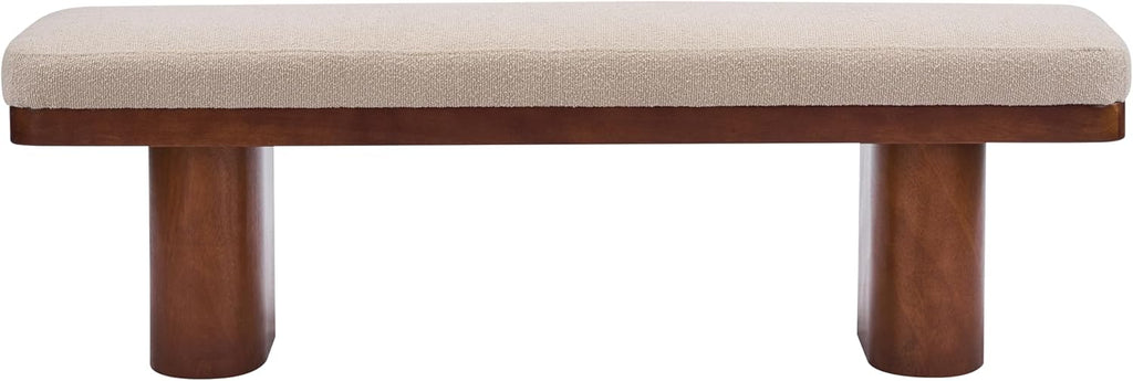 Christopher Knight Home 55" Chenille Upholstered Bench with Solid Rubber Wood Legs, Modern Farmhouse Bedroom Bench, Padded Entryway Bench Seat, Dining Bench for Living Room End of Bed, Light Brown