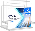 Acrylic Sign Holder 6x4,6 Pack Clear Sign Holder Double Sided Table Menu Horizontal Desktop Display Stand Paper Flyer Holder Tabletop Sign Holder Suitable for Restaurants, Office, Store, Hotels