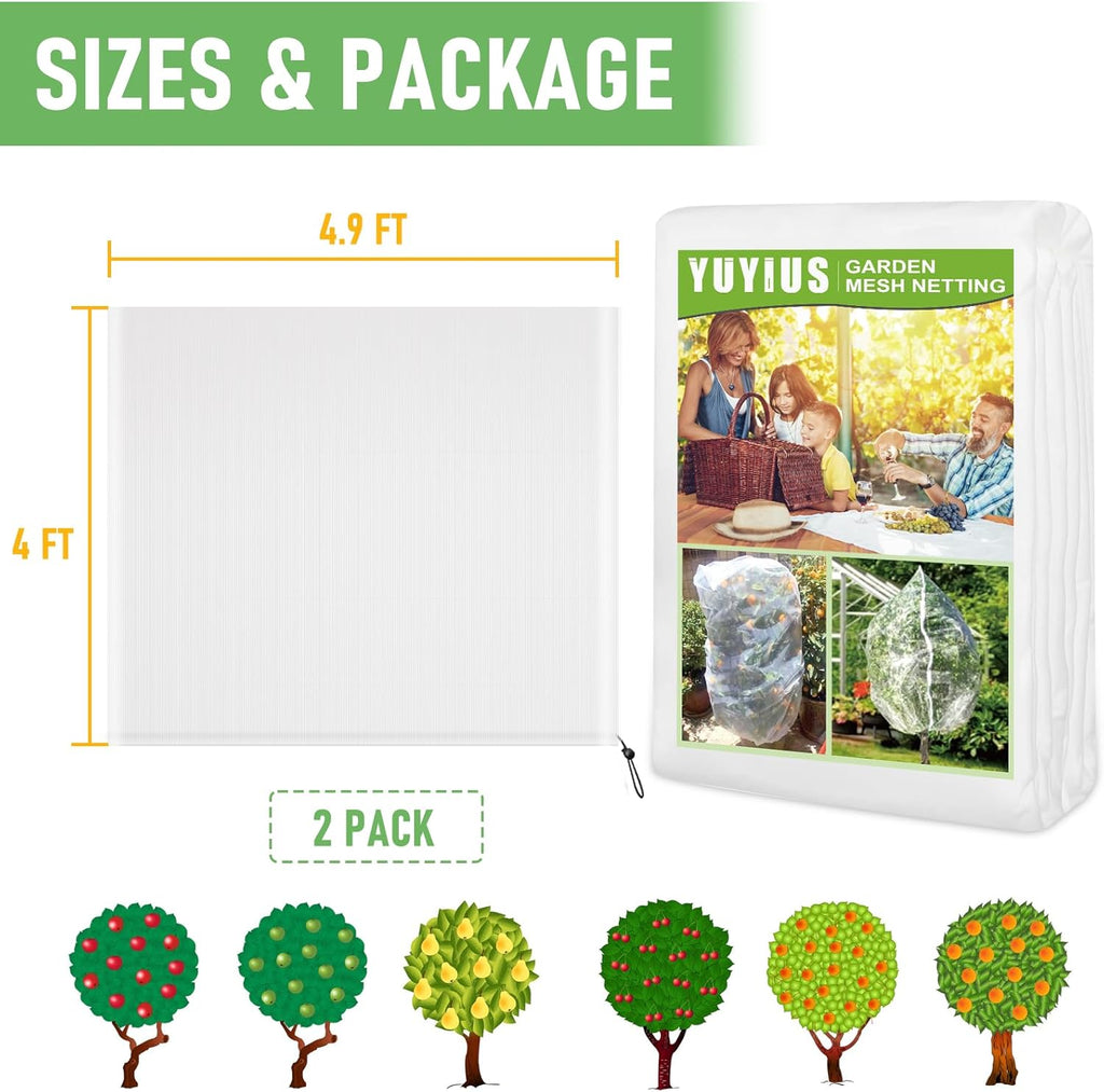 Fruit Tree Netting, Blueberry Bush Netting Cover for Garden Protection, 2Pcs 4x4.9 FT Garden Plant Netting Pest Barrier for Raised Beds, Bug Mesh Net from Cicadas, Bird for Strawberry, Tomato