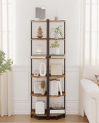 Hzuaneri Corner Shelf Stand, Corner Bookshelf, Storage Standing Shelf Unit with Metal Frame, Plant Stand, Bookcase for Living Room, Home Office, Bedroom, 6-Tier Rustic Brown CS06001B