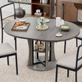 Extendable Round Dining Table for 4-6-8, 43.3-59in Expandable Kitchen Table with Storage Shelf, Space Saving Circle Oval Dining Table with Leaf for Kitchen, Dining Room, Gray