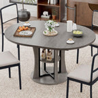 Extendable Round Dining Table for 4-6-8, 43.3-59in Expandable Kitchen Table with Storage Shelf, Space Saving Circle Oval Dining Table with Leaf for Kitchen, Dining Room, Gray