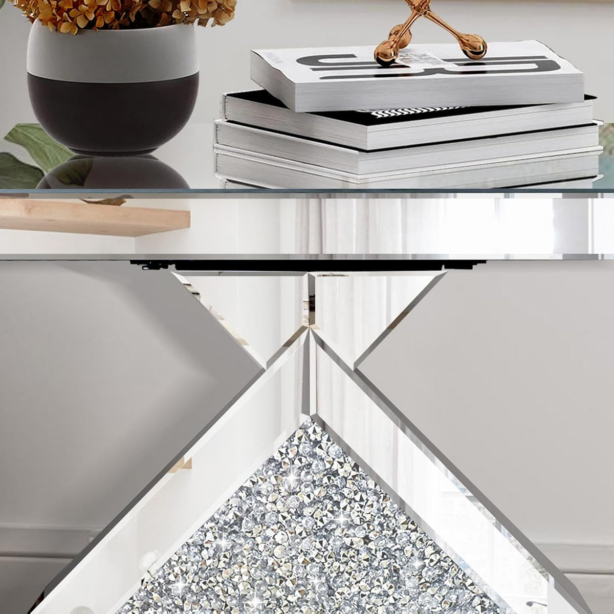 Crushed Diamond Mirrored End Table, Silver Side Accent Table, Small Mirrored Coffee Table for Living Room, Bedroom, 16"x16"x24"