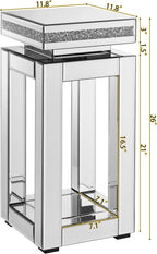 Mirrored End Table Modern 2 Layer 11.8inch Glass Sofa Side Table with Crystal Inlay Square Glass Top, for Living Room, Bedroom and Small Spaces, Silver (1, Square)