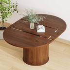 Expandable Dining Table,Round Wooden Kitchen Table,Double Layered Storage Space with Partitions,Equipped with Circular Sliding Doors, Suitable for Kitchen (Expandable Dining table-Walnut-02)