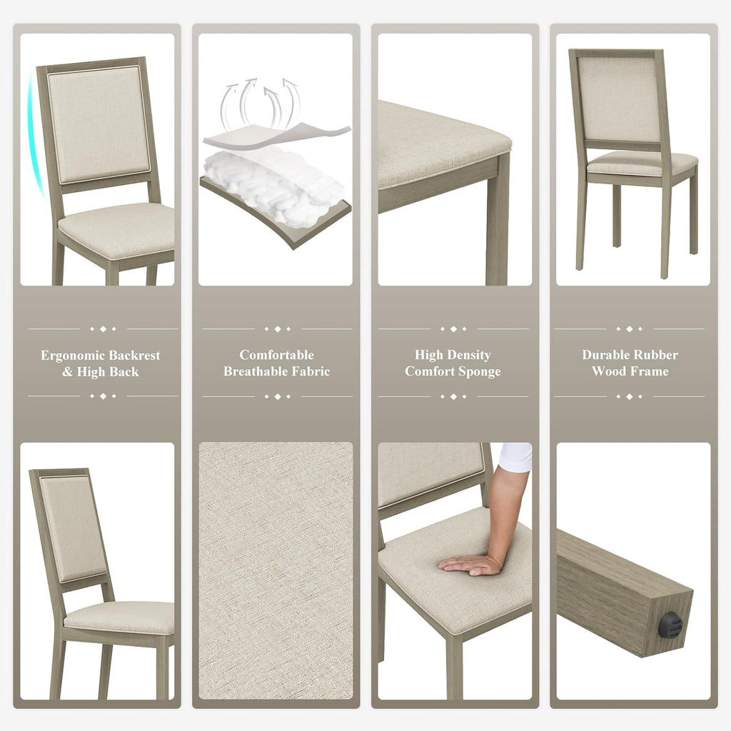 COLAMY Upholstered Wood Dining Chairs Set of 2, Kitchen Dining Chairs with Back, 19 Inch Fabric Farmhouse Dining Room Side Chairs with Wooden Legs for Kitchen Dining Living Room Courtyard, Grey