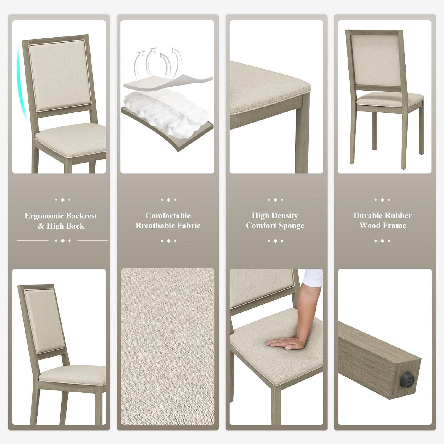 COLAMY Upholstered Wood Dining Chairs Set of 2, Kitchen Dining Chairs with Back, 19 Inch Fabric Farmhouse Dining Room Side Chairs with Wooden Legs for Kitchen Dining Living Room Courtyard, Grey
