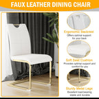 Faux Marble Dining Table Set for 6, Modern Kitchen Table Chairs Set 6, 70" Faux Marble Table with Gold Stainless Steel Leg, 6 White Pu Leather Chairs, 7 Piece Dining Set for Kitchen Living Dining Room