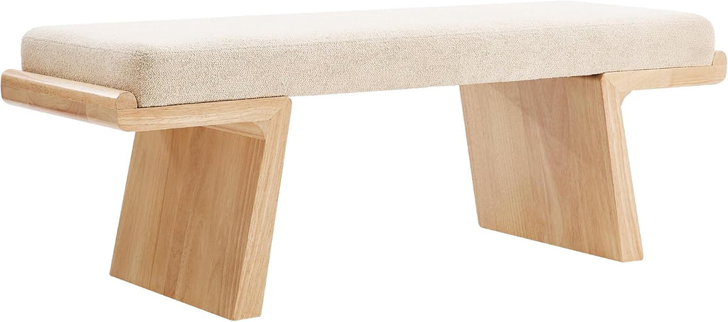 47.2" Natural Wood Bedroom Bench, Upholstered Entryway Bench, Modern End of Bed Ottoman with Soft Padded Seat & Solid Wood Frame for Dining Room and Living Room, Linen