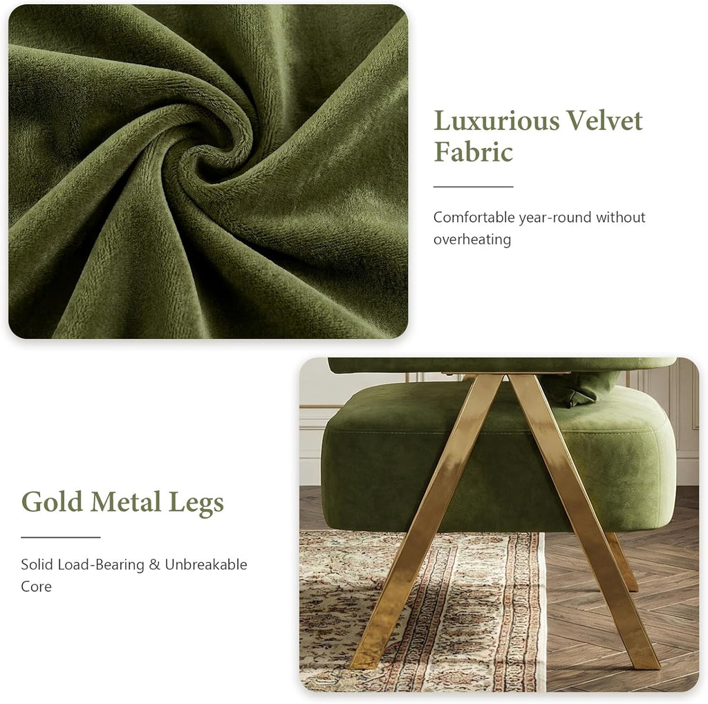 STHOUYN Modern Dining Chairs Set of 4, Upholstered Velvet Dining Room Chairs, Barrel Chairs for Kitchen with Golden Metal Legs, Curved Backrest (Green, 4 PCS)
