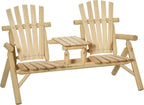 Adirondack Loveseat Chair, 2-Seat Wooden Patio Bench with Built-in Table, Outdoor Fire Pit Chair for Porch, Backyard, Deck, Garden Seating, Natural