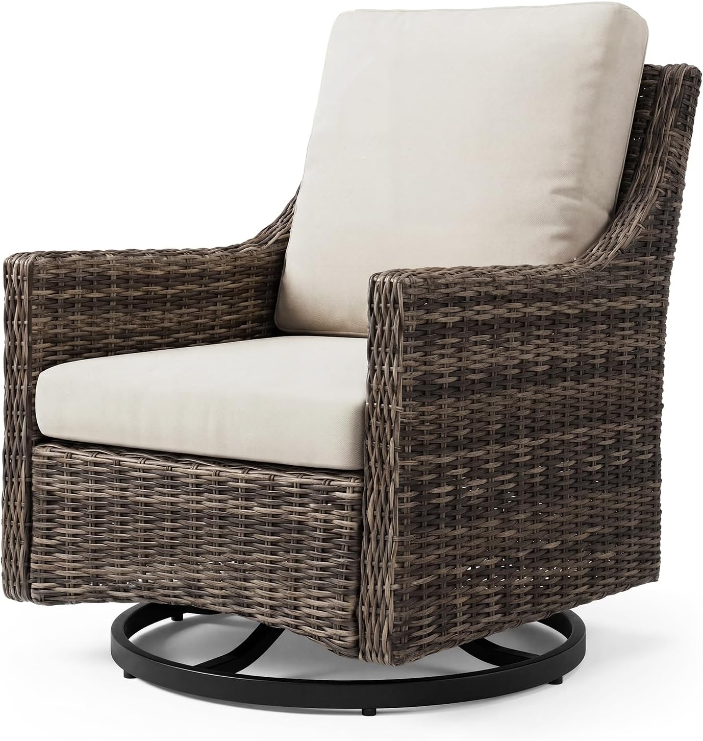 Outdoor Swivel Rocker Patio Chair with Premium Cushion, High Back Wicker Patio Swing Glider for Deck, Porch, Patio and Poolside (Beige, 1 Pcs - Swivel Glider)