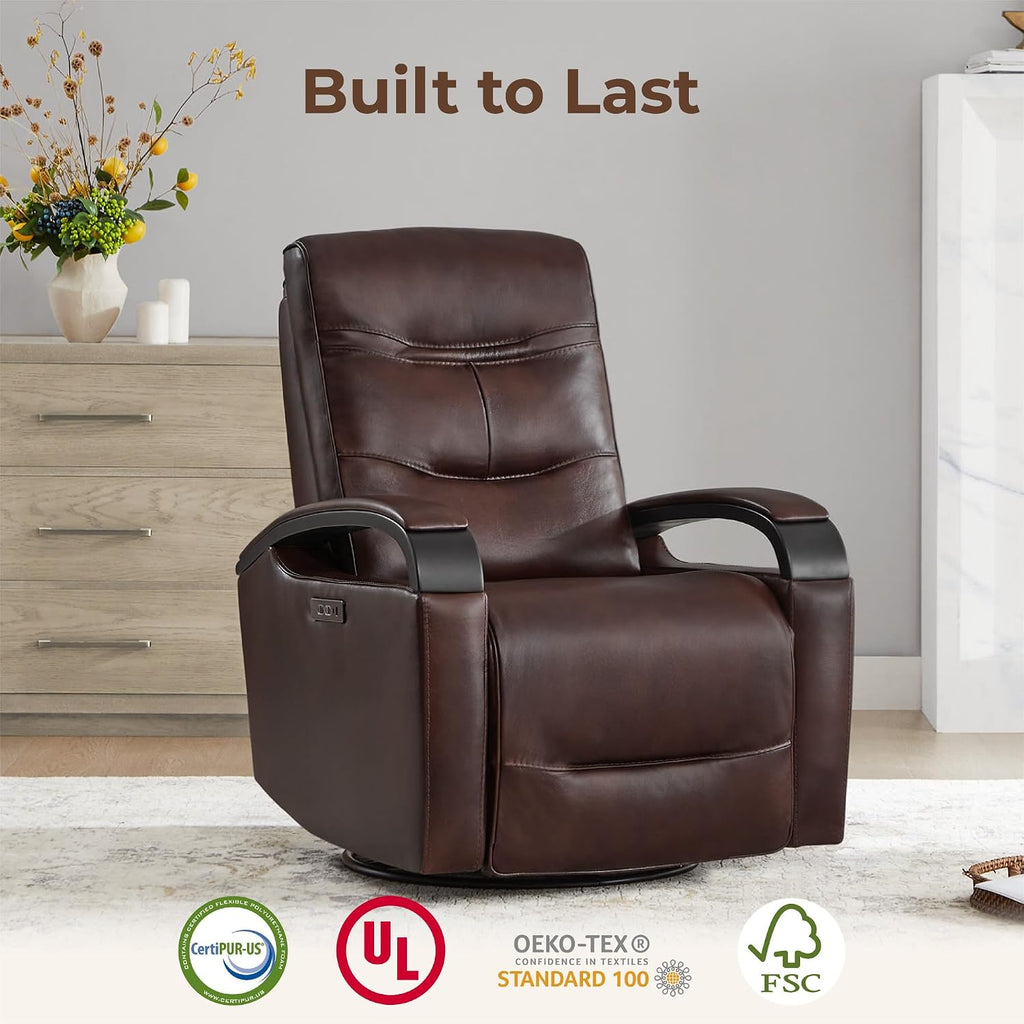 CHITA Genuine Leather Power Swivel Glider Rocker Recliner, Cognac Brown