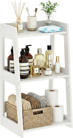 3-Tier Bathroom Ladder Shelf Freestanding, White Floor Shelves Open Shelving Unit, Small Bookshelf Nightstand for Home Study Laundry Room (11.8" D x 15.7" W x 27.6" H)