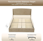VELOCAVA Queen Storage Bed Frame with Curved Wingback Headboard, Linen-Look Upholstered Platform Bed Frame with 4 Pull-Out Drawers, Wood Slat Support, No Box Spring Needed, Beige