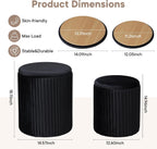 DUMOS Round Ottomans with Storage Set of 2, Vanity Stool, Foot Stool | 14.57"D x 18.11"H and 12.60"D x 14.96"H, Velvet Sturdy Ottoman for Living Room, Bedroom, Dorm, Small Apartment, Black