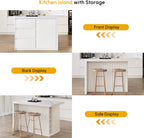 homary Kitchen Island with Storage & Wine Rack, 50" Modern White Kitchen Cabinet with Wood Top, Large Fixed Island with 3 Drawers & 6 Adjustable Shelves