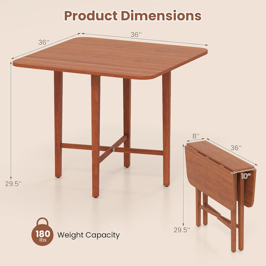 GOFLAME Square Drop Leaf Dining Table for 2-4 People, Folding Kitchen Table with Solid Rubber Wood Legs, Farmhouse Extendable Table for Dining Room, Living Room, Small Space, Walnut