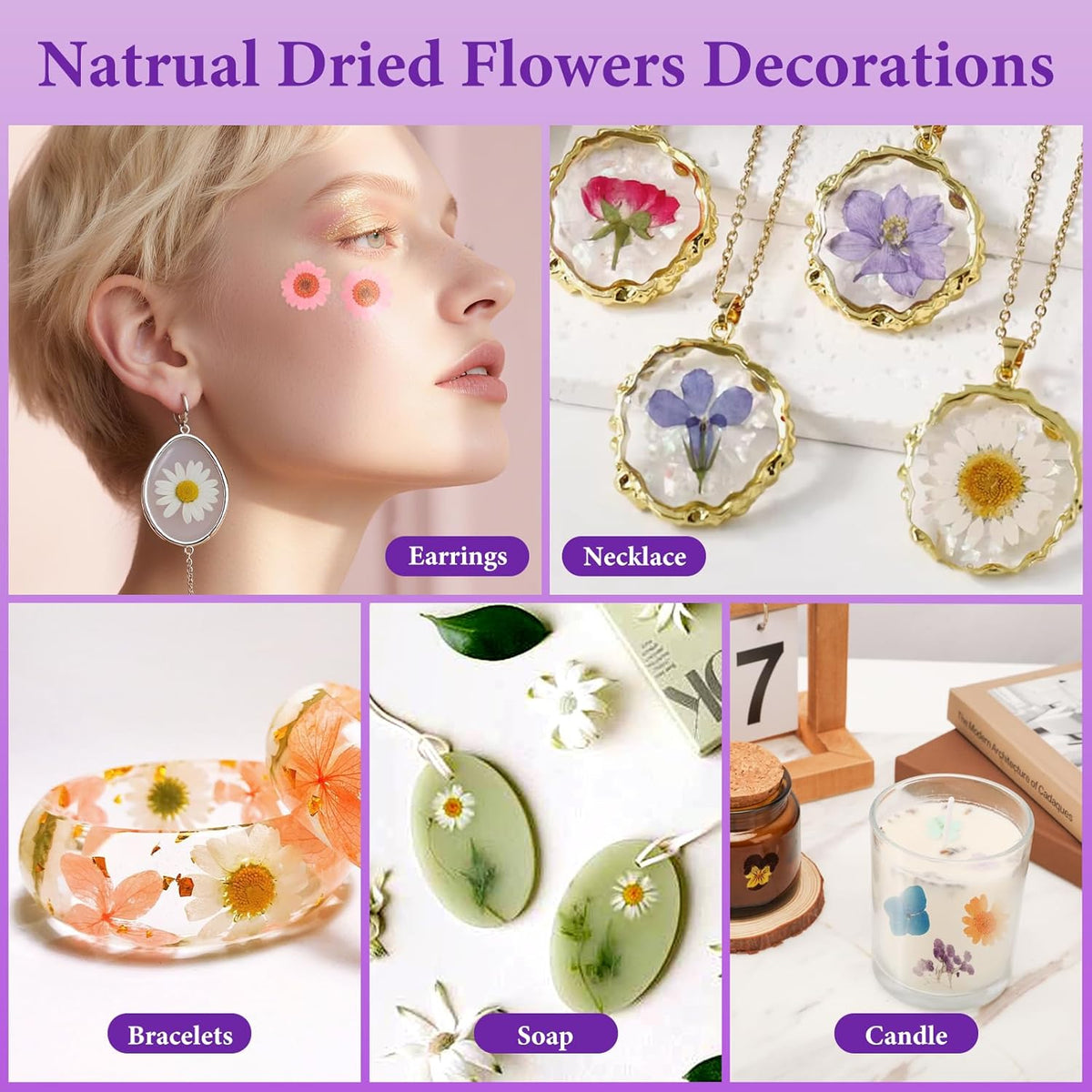 NESCCI Dried Pressed Flowers for Resin, 103pcs Real Nature Dried Flowers for Crafts Bulk Dry Flowers Leaves Kit Used for Resin Molds Scrapbooking DIY Art Crafts Candle Soap Making Nails Décor