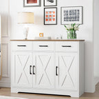 HOSTACK Kitchen Buffet Cabinet with Storage, Sideboard Coffee Bar, White | Farmhouse Kitchen Storage Cabinet with 3 Drawers & Adjustable Shelf, 42.5"W Buffet Table for Dining Living Room