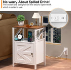 Farmhouse Side Table with Charging Station -3-Tier USB Ports & Outlets End Table, Compact Bedside Storage Table for Small Spaces, Multi-Functional Accent Table for Bedroom, Living Room, Couch Entryway