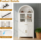 roomfitters 71" Tall Arched Farmhouse Pantry Cabinet with Glass Barn Doors & Pull-Out Drawer, White