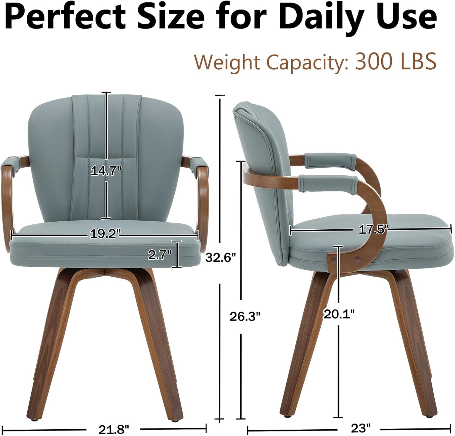 Swivel Dining Chairs with Arms | Mid Century Modern Blue Faux Leather Kitchen Chairs,Bentwood Side Chairs,Ergonomic Wood Accent Chair No Wheels 1PCS