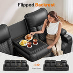 FURNIMAT Recliner Sofa, Modern Dual Reclining Sofa with Flip Back Console, 4 Seater PU Leather Recliner Couch for Living Room/RV, with Storage Drawer, USB Ports, Cup Holder, Cell Phone Holder, Black