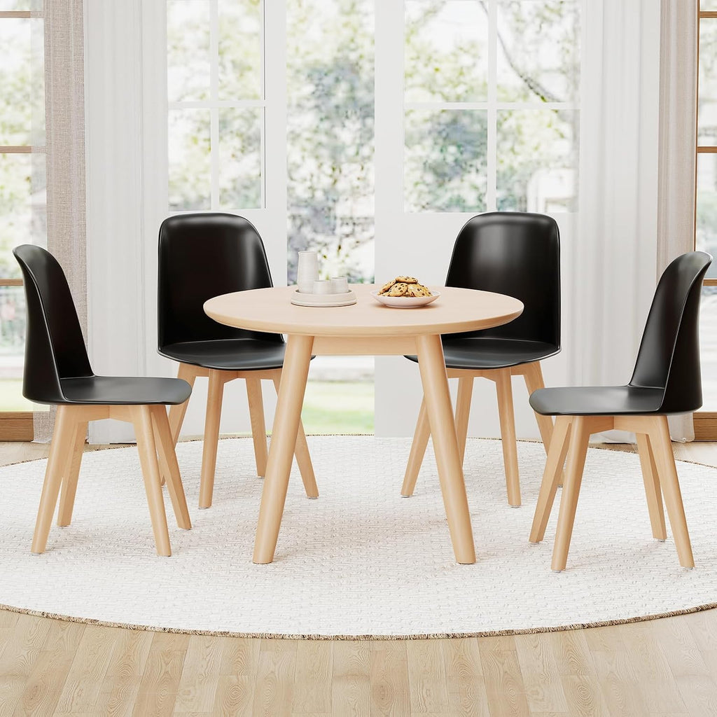 Giantex Modern Dining Chairs Set of 2, Black Armless Kitchen Chair w/Solid Beech Wood Legs, Tilt Backrest, Wide Seat, Indoor Plastic Side Chairs for Living Dining Room Restaurant