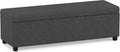 SIMPLIHOME Avalon 54" Wide Linen Look Fabric Storage Ottoman in Slate Grey | Contemporary lift-top ottoman with high-density foam; rectangle storage bench or coffee table for living room or entryway.