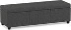 SIMPLIHOME Avalon 54" Wide Linen Look Fabric Storage Ottoman in Slate Grey | Contemporary lift-top ottoman with high-density foam; rectangle storage bench or coffee table for living room or entryway.