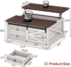 Itaar 39.4'' Lift Top Coffee Table with Storage, Farmhouse Coffee Tables for Living Room, Square Coffee Table with Large Hidden Compartment & 2 Drawers & Adjustable Shelves, Vintage White+Walnut