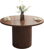 QHITTY Fluted Round Dining Table, 47-inch Wood Kitchen for 4, Farmhouse Circle Table with Strip Base for Kitchen, Living Room, Walnut