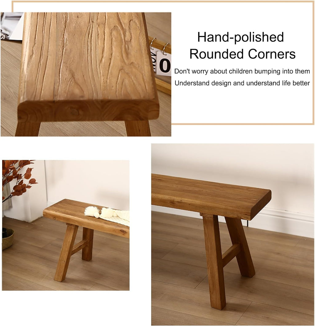 Farmhouse Entryway Dining Wood Bench Seat Furniture Wooden End of Bed Bench for Bedroom Indoor Dining Table Entry Narrow Kitchen Bench Solid Wood Sturdy and Stable(120cm(47.2in))