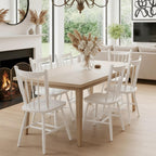 HNY White Windsor Dining Chairs Set of 2, Farmhouse Wooden Kitchen Chairs with Spindle Back, Mid Century Modern Armless Kitchen Side Chair for Dining Living Room Restaurant