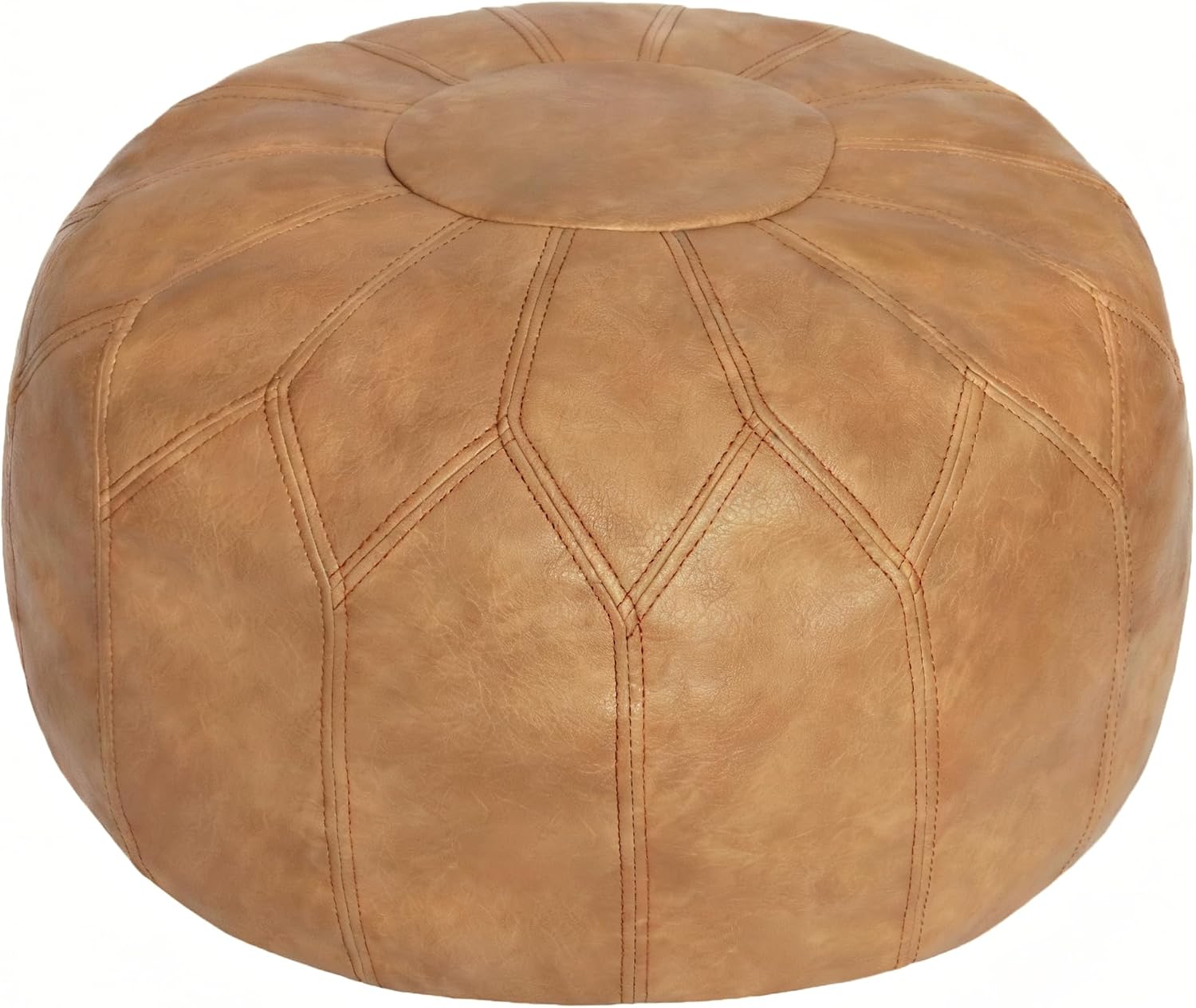 Thgonwid Unstuffed Moroccan Faux Leather Pouf Ottoman Cover with Storage - Boho Chic Multi-Use Footrest for Living Room, Bedroom, Patio - Round Ethnic Floor Cushion & Decorative Accent, Khaki