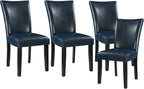 Parsons Dinning Chairs Set of 4 with Solid Wood Legs, Faux Leather Kitchen Accent Side Chairs with Upholstered Seat, 38.6"H x 25.4"L x 19.3"W, Holds Up to 300 Lbs,Easy Assembly Dark Blue CY1331BL