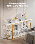 VEVOR Marble Console Table, 3 Tiers Modern Console Table for Open Storage, Golden Geometric Table with Iron Tubes, Anti-Tip Device and Triangular Support for Living Room, Hallway, Entryway