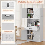 72" H White Steel Kitchen Pantry Storage Cabinet with Countertop | Metal Farmhouse Cabinets for Living Room, Bathroom, Heavy Duty Rustic Pantry