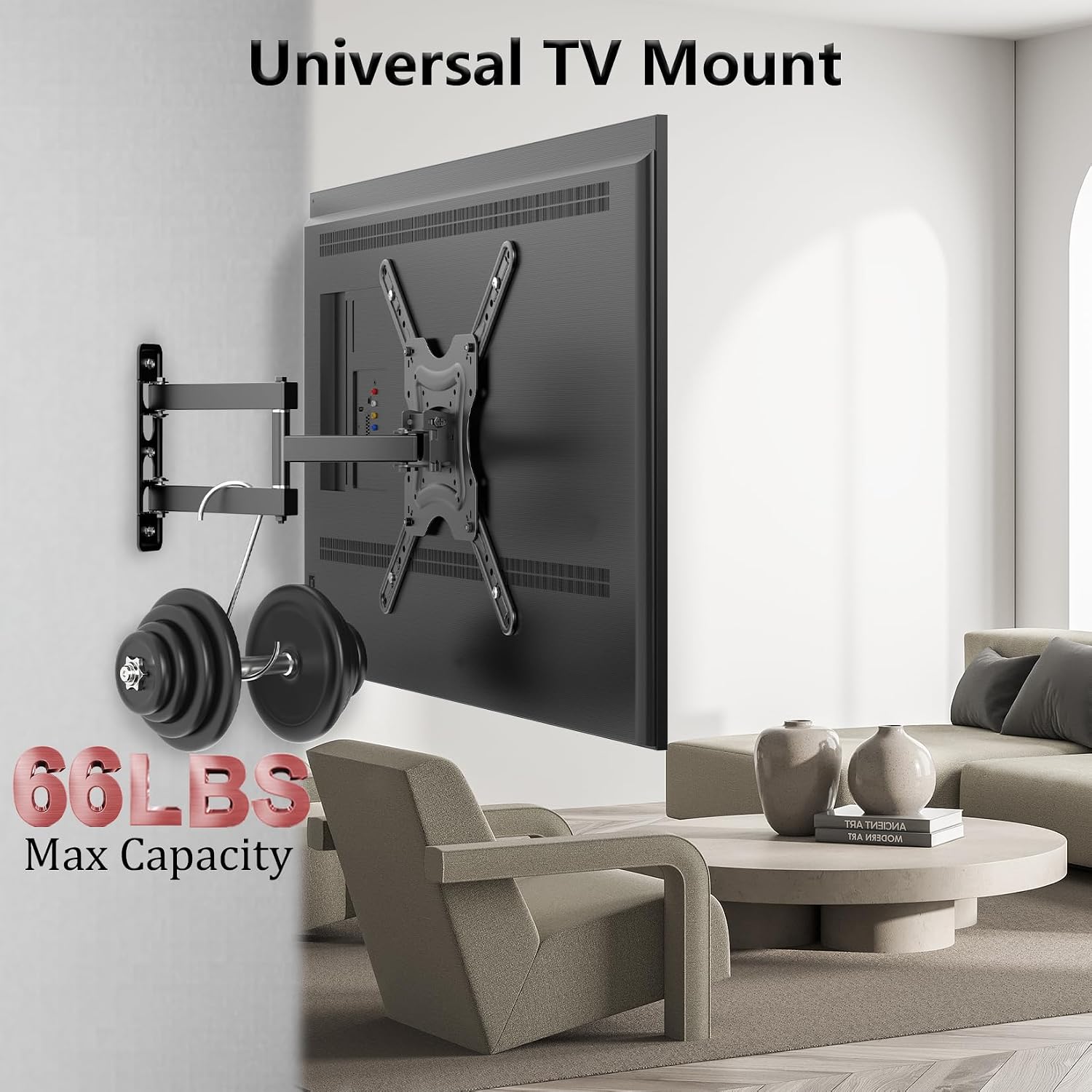 Full Motion TV Wall Mount, Corner Wall Mount Bracket with Swivel Tilt Arm, Fits VESA 400x400mm, 77 lbs Max, Universal TV Mount for LED Monitors Flat Screens for 26-55 Inch TVs