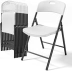 Bonnlo 10-Pack White Plastic Folding Chairs, Portable Seat with Sturdy Steel Frame for Indoor & Outdoor Use, Perfect for Banquet, Party, Wedding, Office, and Camping