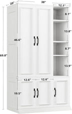 LIKIMIO Armoire Wardrobe Closet 70" H, 5 Doors for Bedroom, White | Wooden Wardrobe with 4 Storage Shelves and Hanging Rod, Clothing Storage Cabinet Organizer Combination