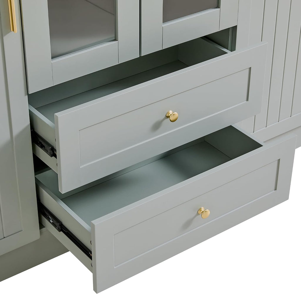 Polibi 6-Door Kitchen Pantry Storage Cabinet,53.2''Lx17.7''W Large Cupboard with Wine Rack, Adjustable Shelves & Pull-Out Trays for Dining Room Organization, Modern Design, Green