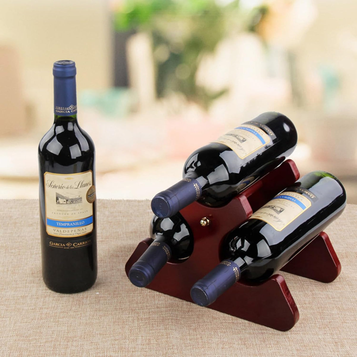 Wood Wine Rack,Wine Storage Cabinet Shelf,Easy-Assembly Freestanding Wood Bottle Racks Countertop for Kitchen Pantry Dining Room (Brown, D:9.6 * 6.2 * 6.2inch(Holds 3 Bottles))